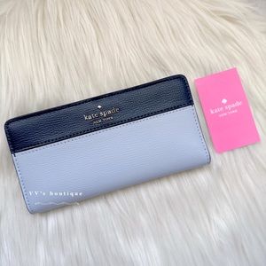 NWT Kate Spade Darcy Colorblock Leather Large Slim Bifold Wallet Pale Blue K8221